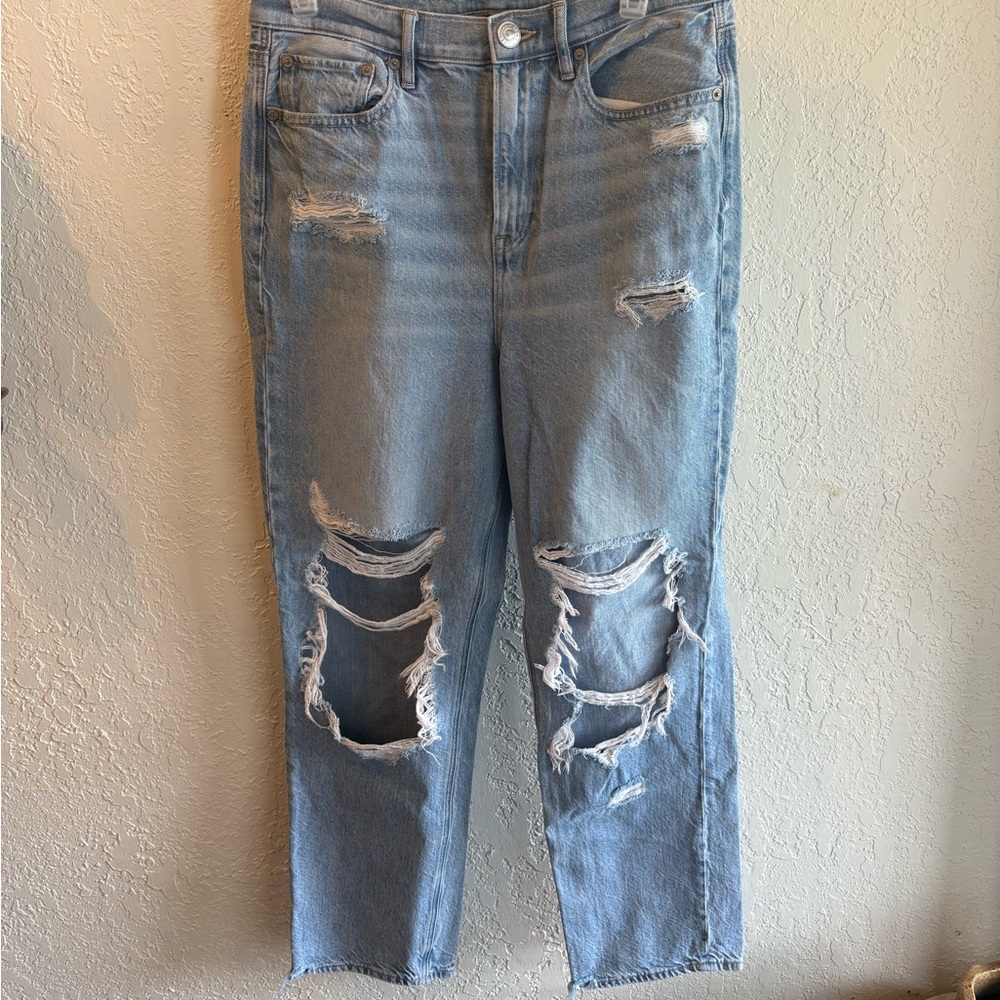 American Eagle Outfitters Light Blue Distressed Boyfriend Jeans 10 Long